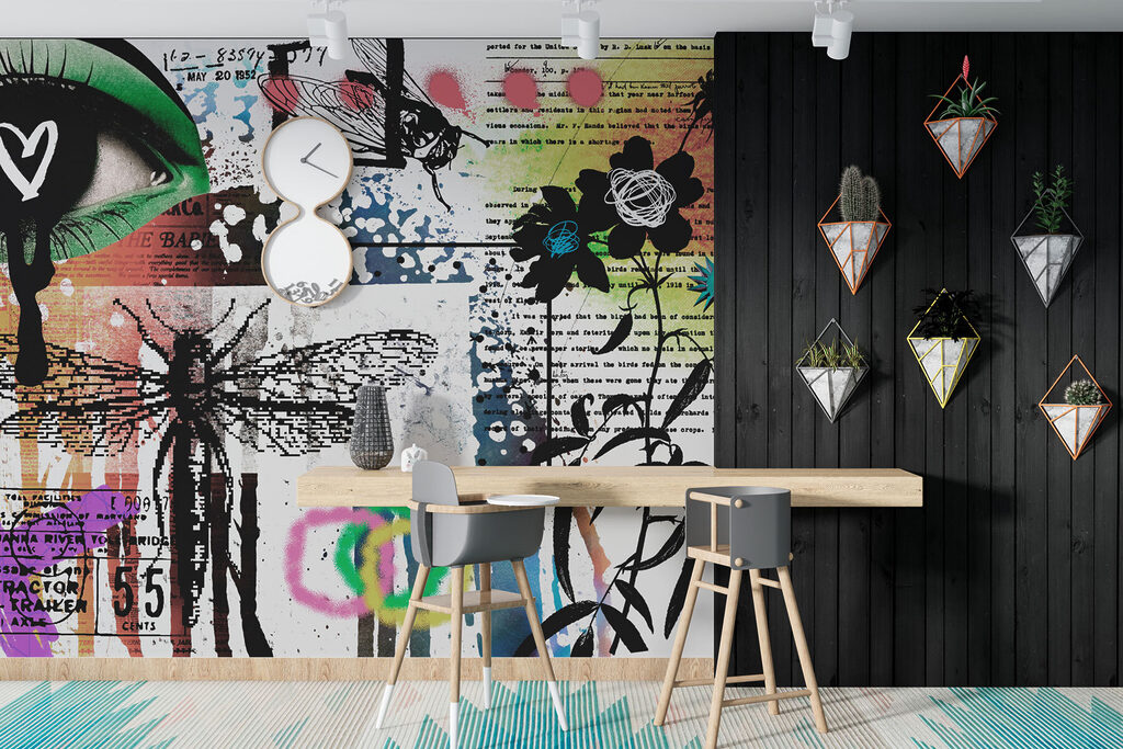 Collage van kunst met libellen en bloemen — interieur 3