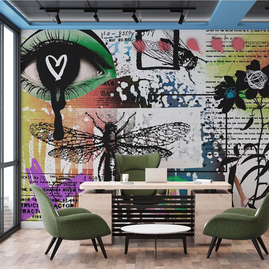 Collage van kunst met libellen en bloemen — interieur 4