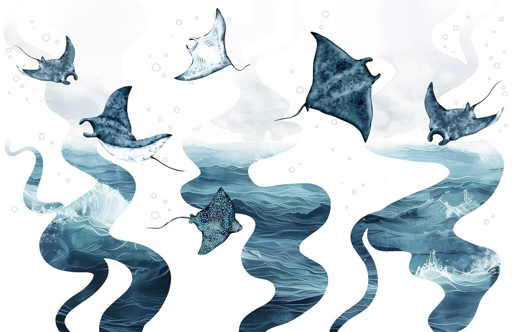 Roggen boven blauwe stromen — volledig ontwerp