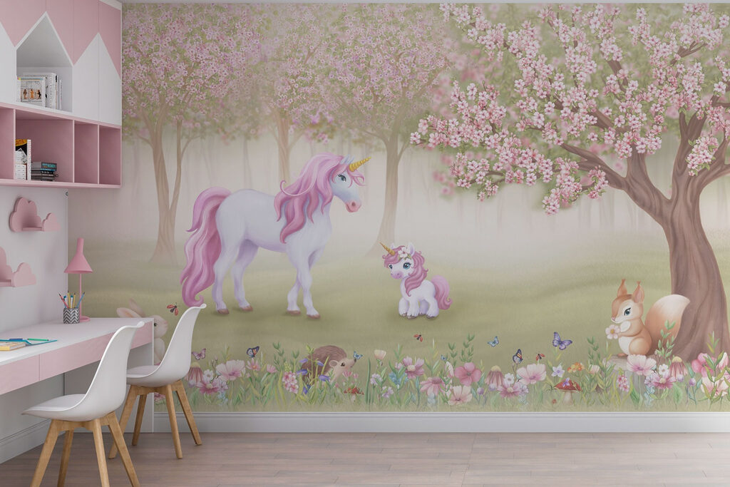 Eenhoorn en een eekhoorn in een bos in een interieur