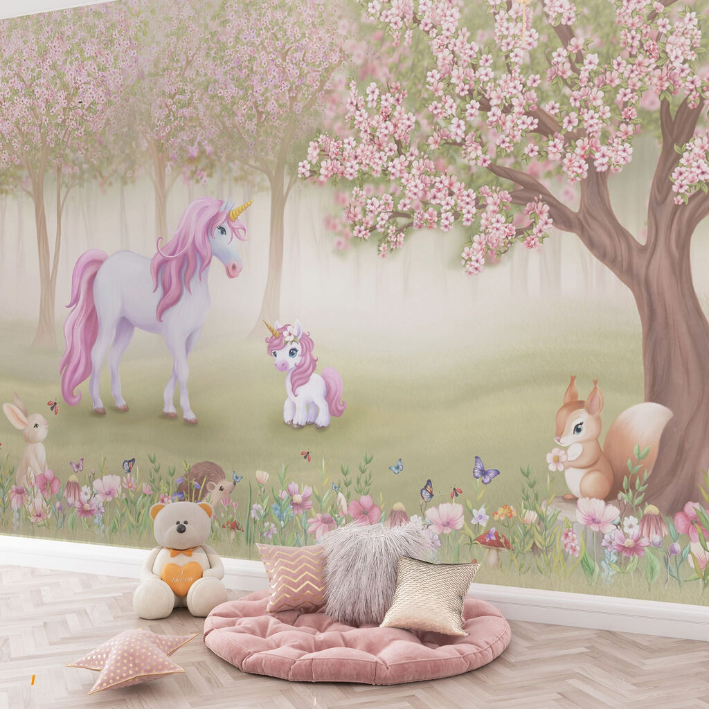 Eenhoorns onder roze bloesem — interieur 4