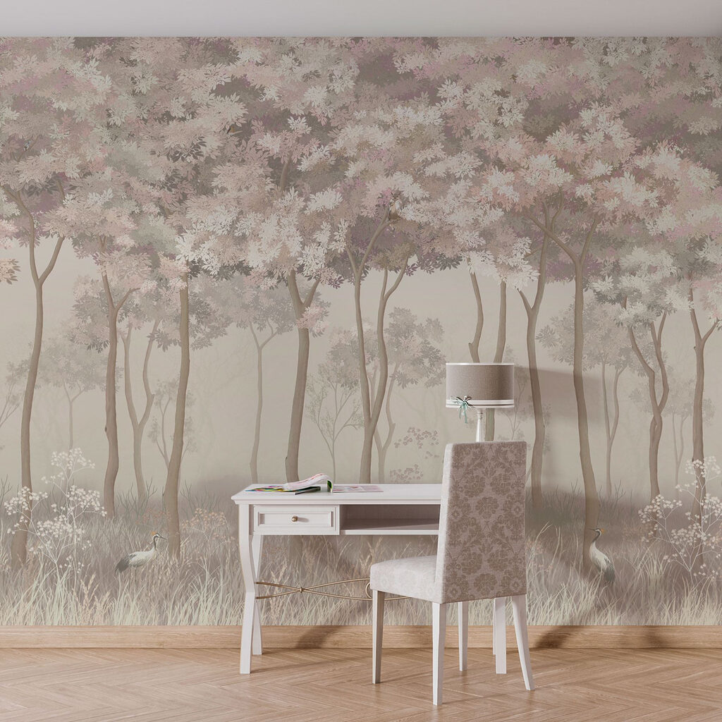 Groep vogels in een bos in een interieur