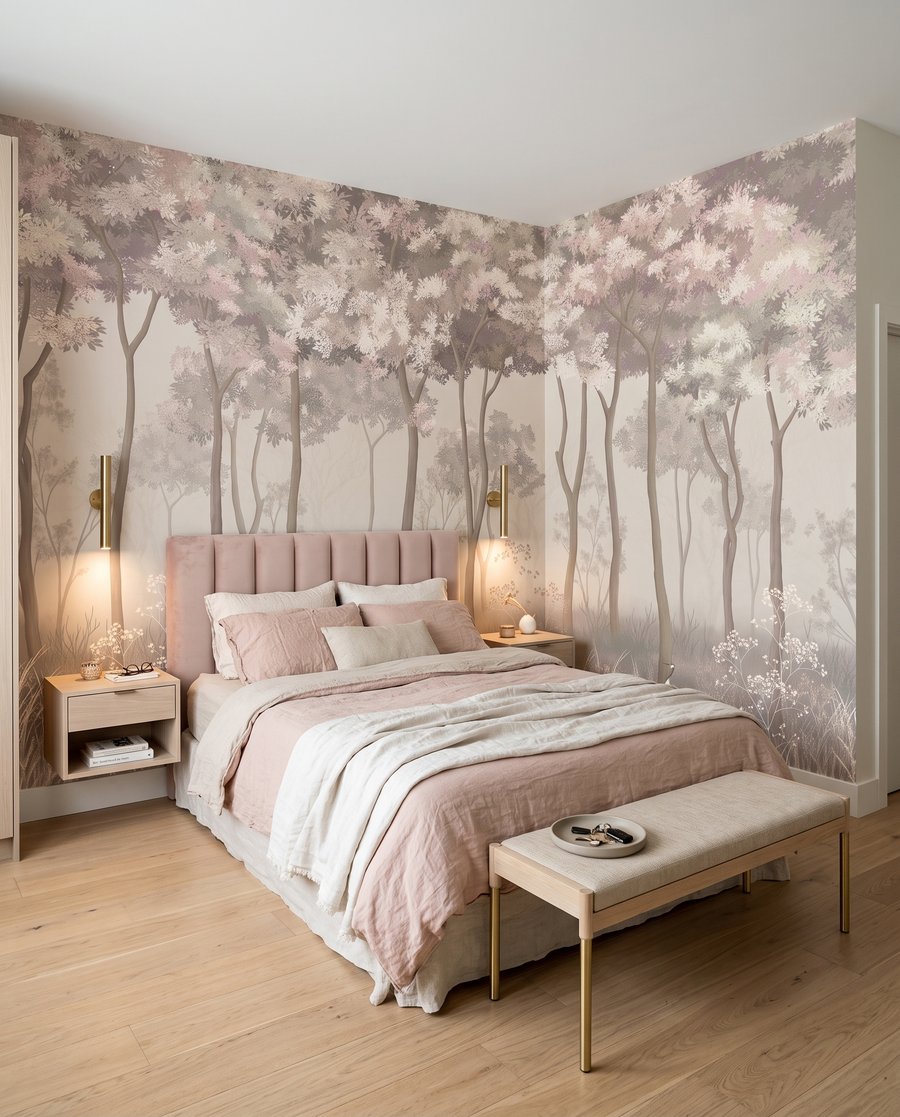Licht bos vol bloesem in een interieur