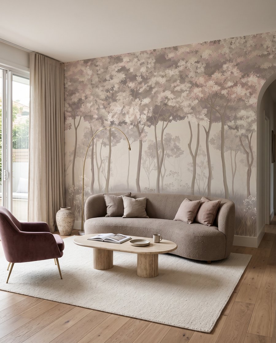Licht bos vol bloesem in een interieur