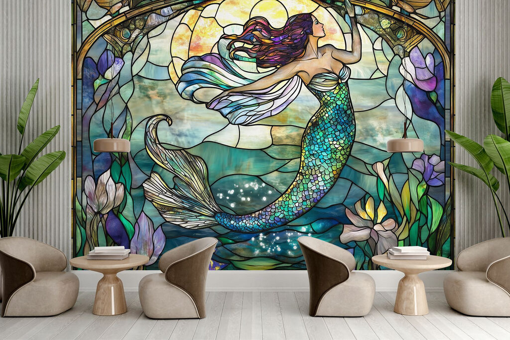 Zeemeermin in kleurrijk glasmozaïek — interieur 5
