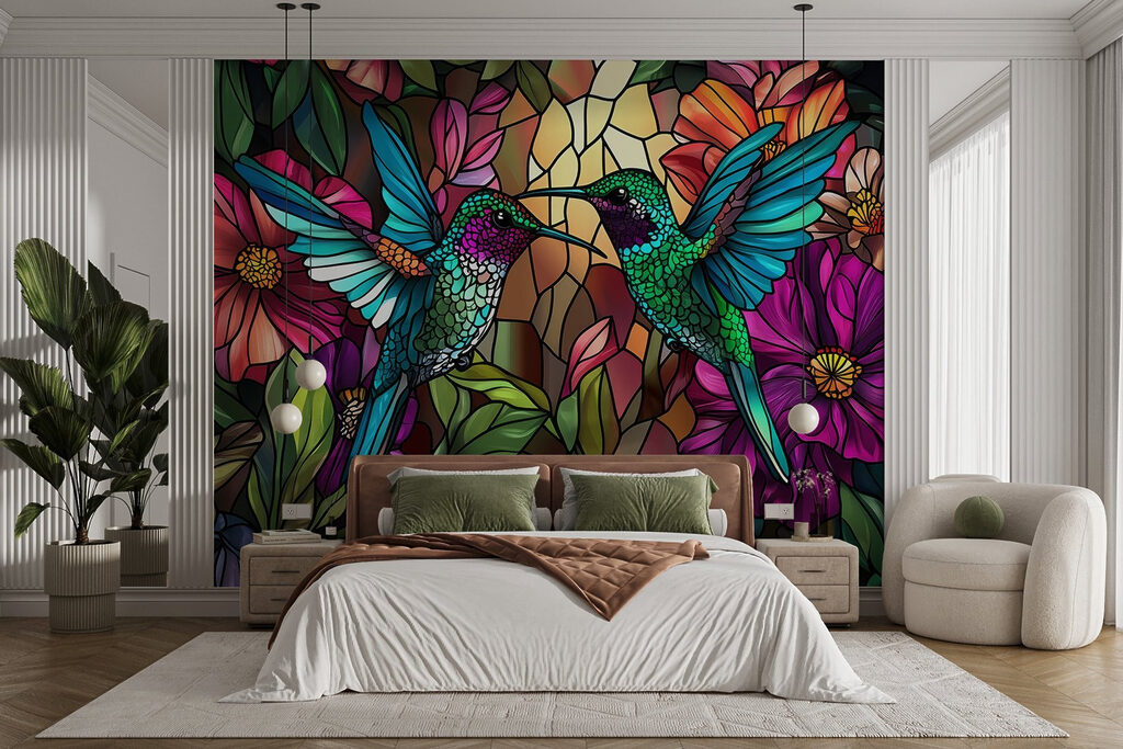 Kolibries tussen kleurige bloemen — interieur 1
