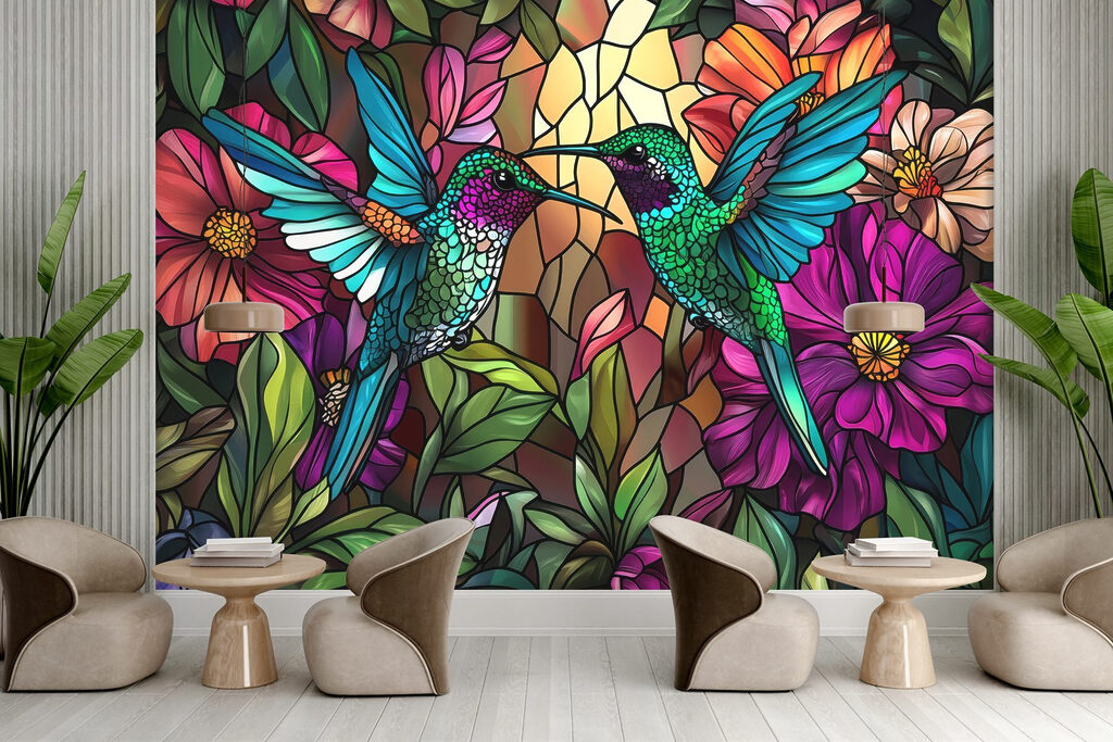 Kolibries tussen kleurige bloemen — interieur 3