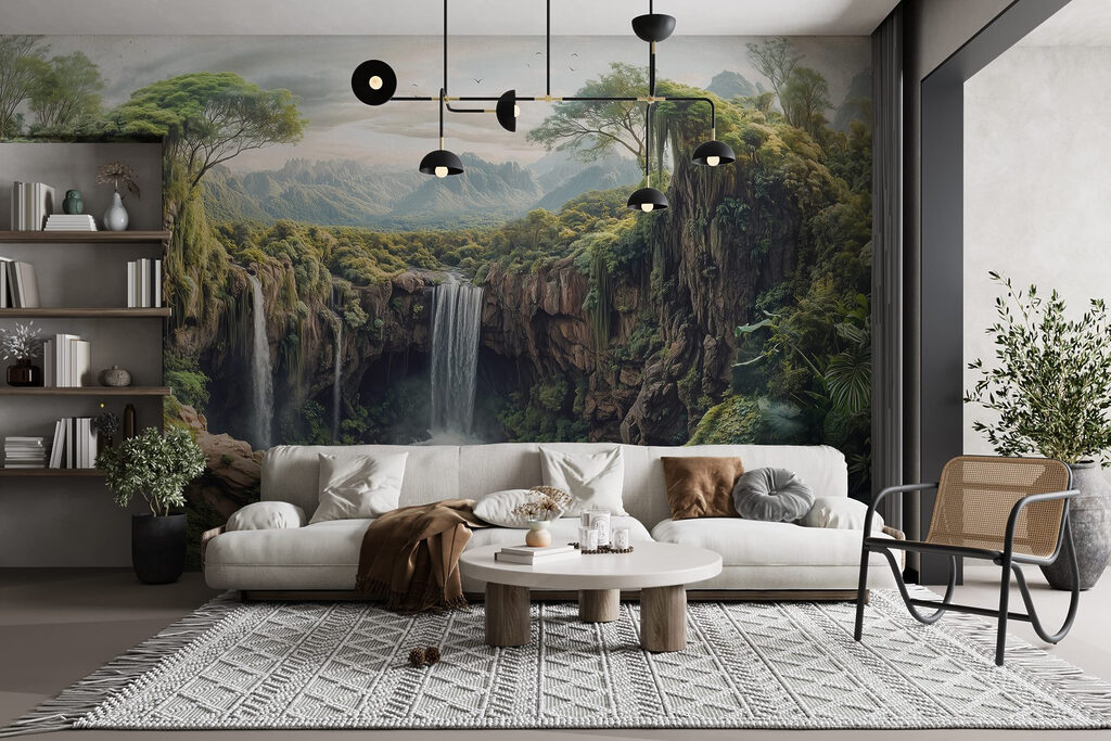 Waterval tussen beboste rotsen — interieur 4