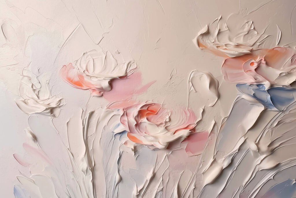 Schilderij van bloemen met witte en roze verf — volledig ontwerp