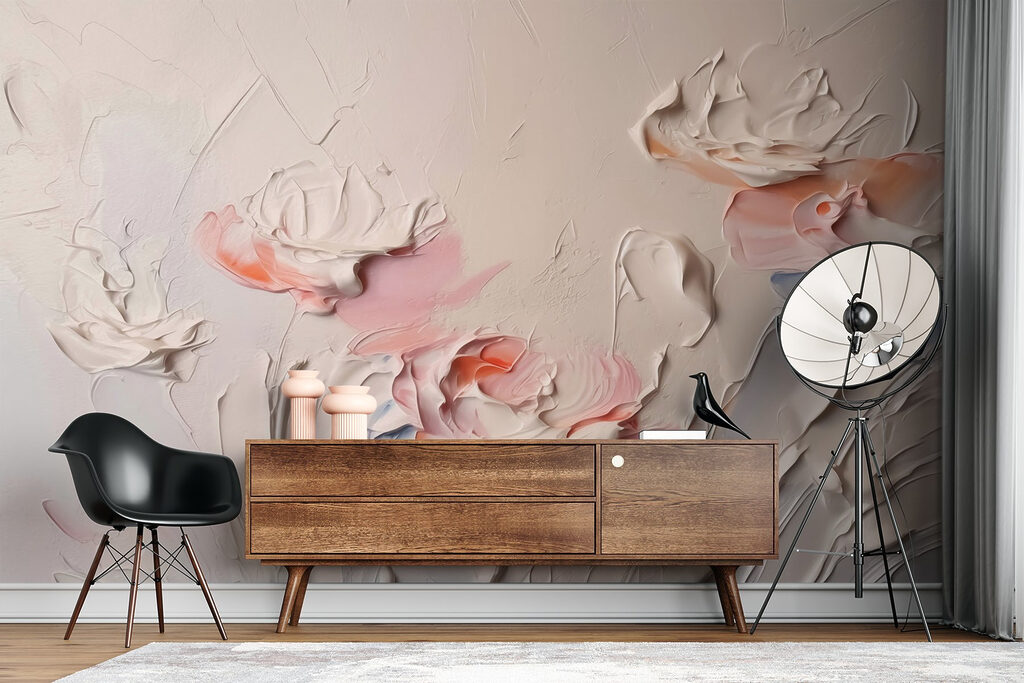 Schilderij van bloemen met witte en roze verf — interieur 2
