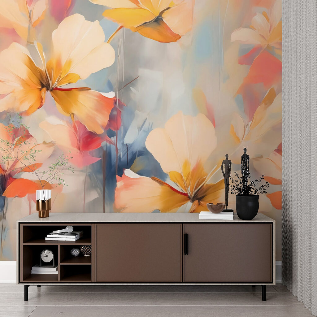 Oranje bloemen op blauw — interieur 2