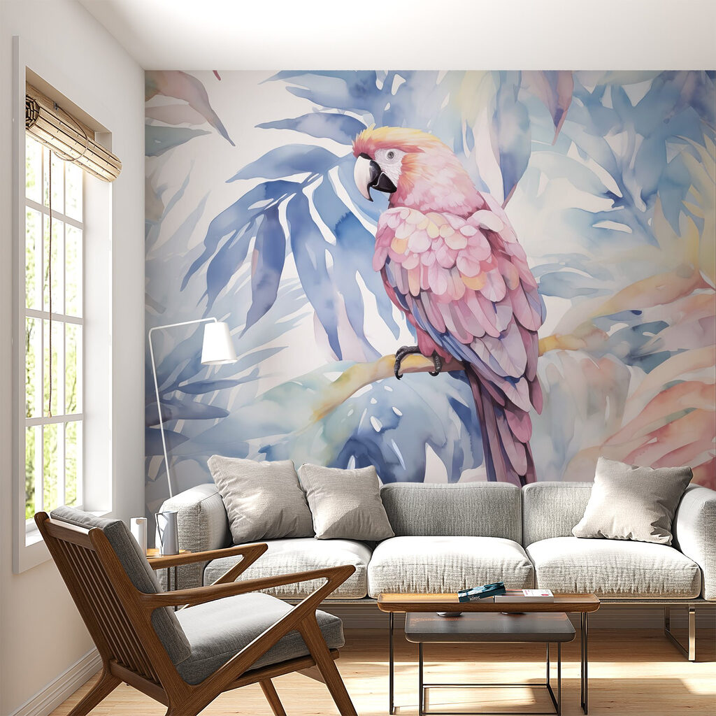 Roze papegaai tussen bladeren — interieur 2
