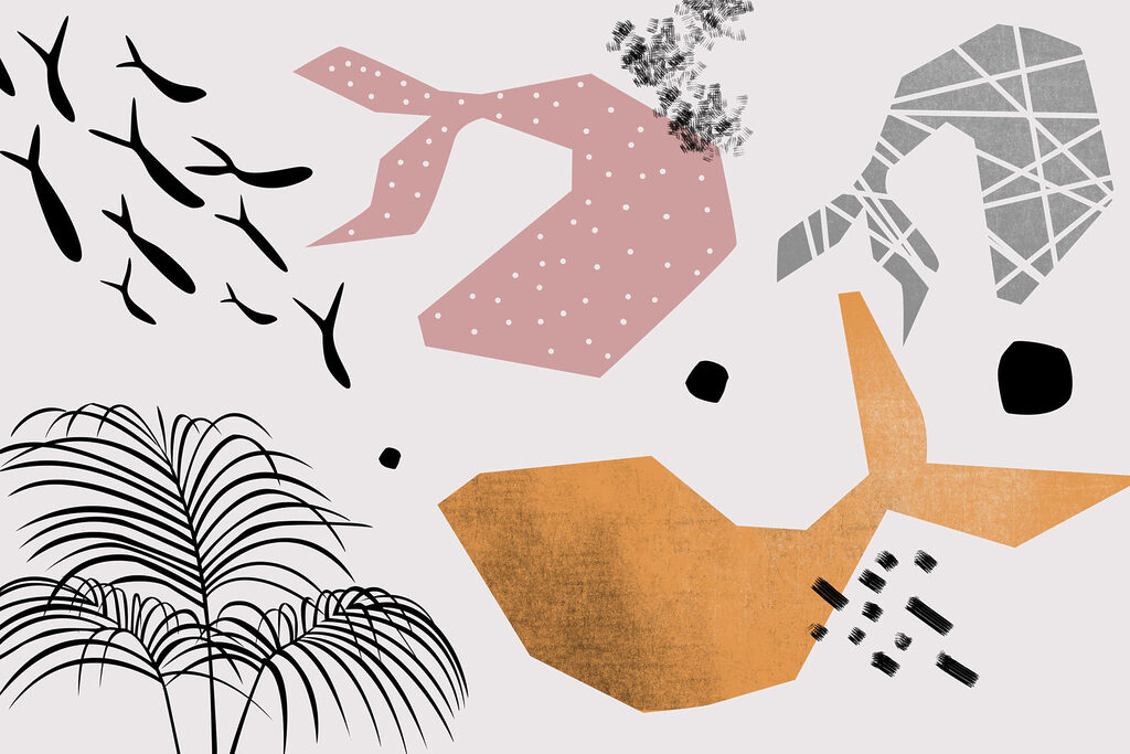 Palmlijnen over roze vlakken — volledig ontwerp