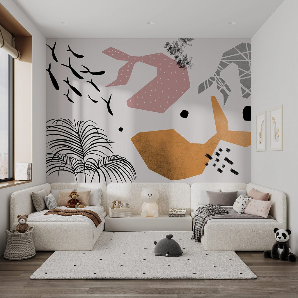 Palmlijnen over roze vlakken — interieur 1