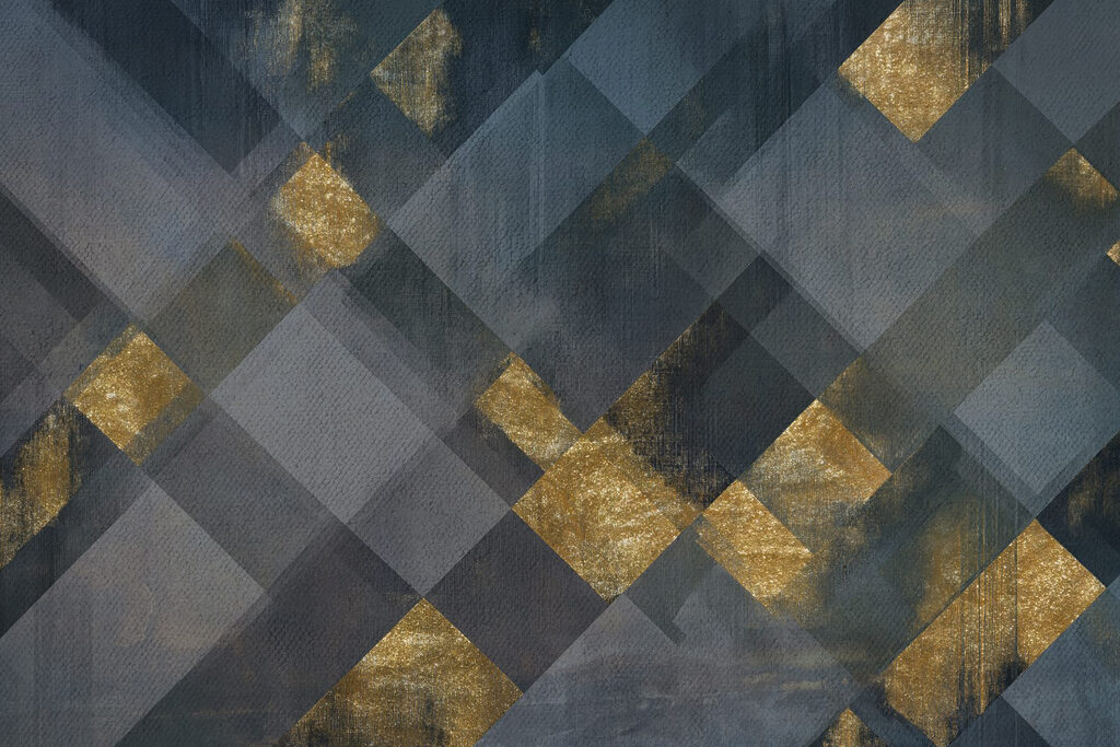 Blauwe vlakken met goud — volledig ontwerp