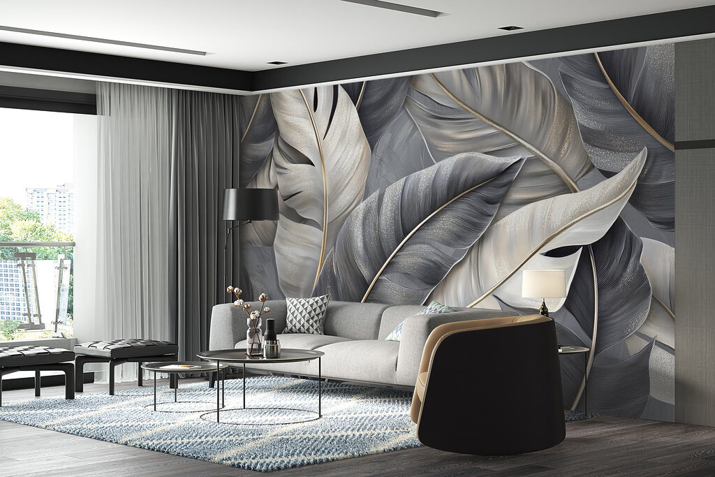 Grote bladeren in grijstinten — interieur 4