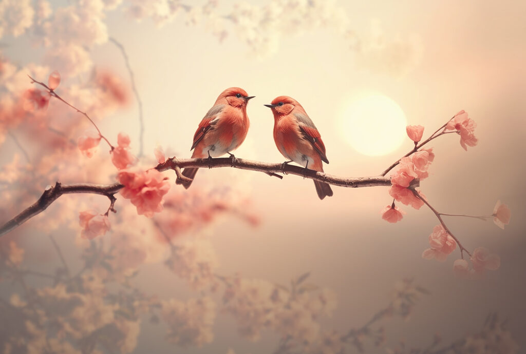 Twee vogels op een tak — volledig ontwerp