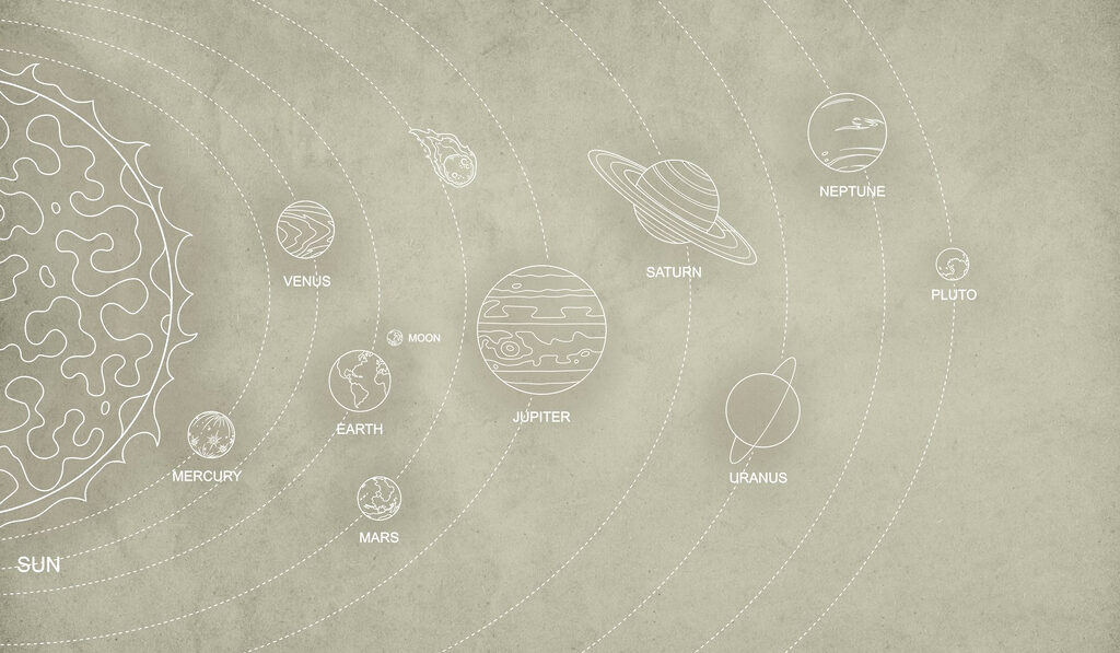Planeten op zacht olijfgroen — volledig ontwerp