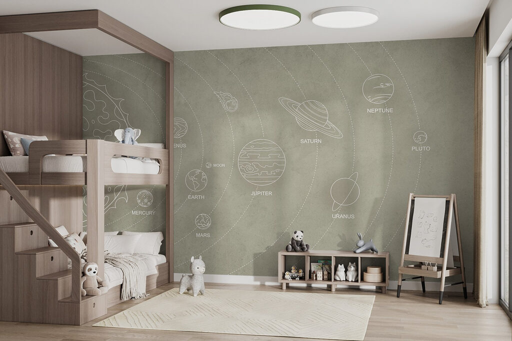 Planeten op zacht olijfgroen — interieur 1