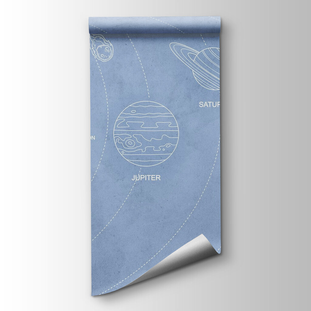 Witte planeetbanen op blauw — productweergave