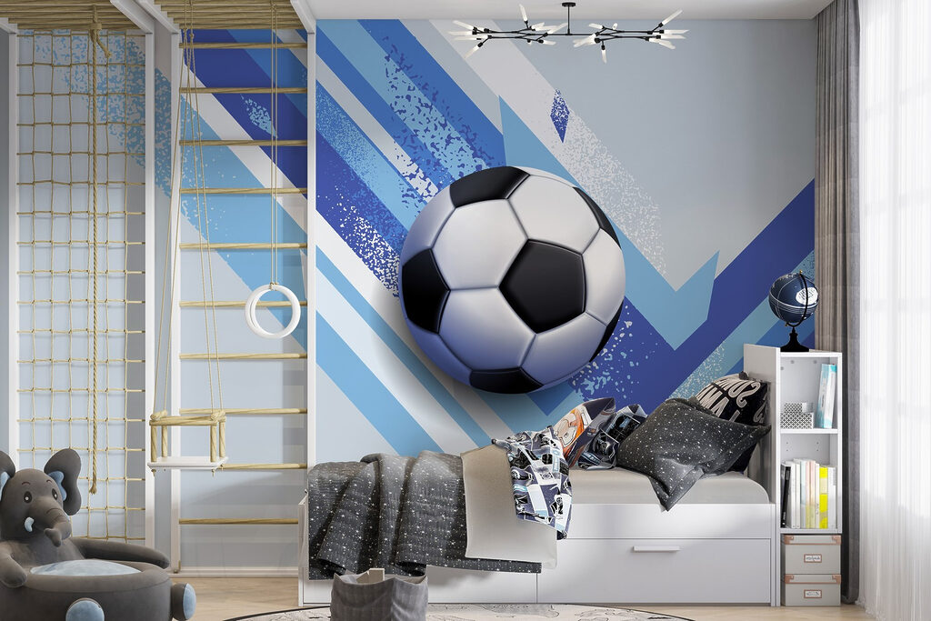 Voetbal op een blauwe en witte achtergrond — interieur 1