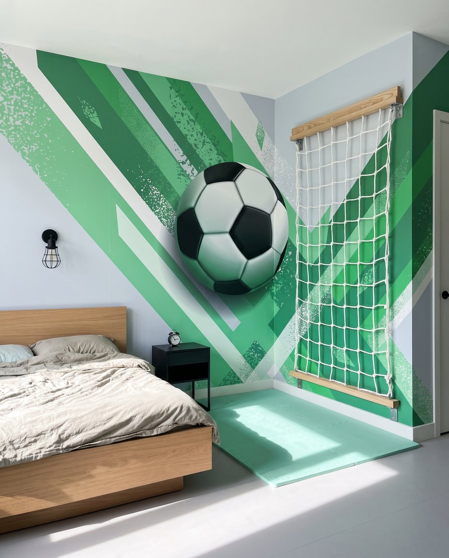 Voetbal tussen schuine kleurbanen — interieur 1