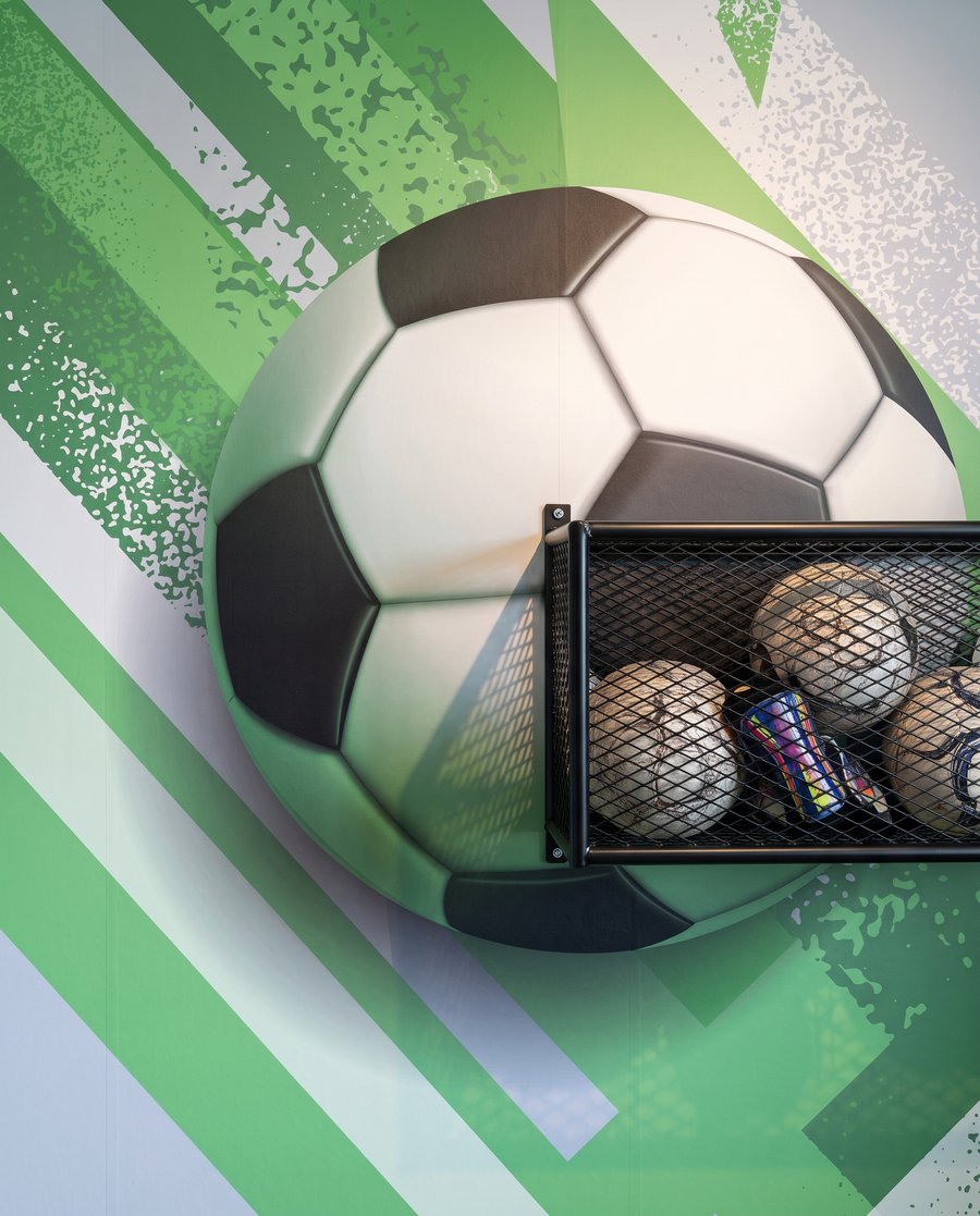 Voetbal tussen schuine kleurbanen — detail