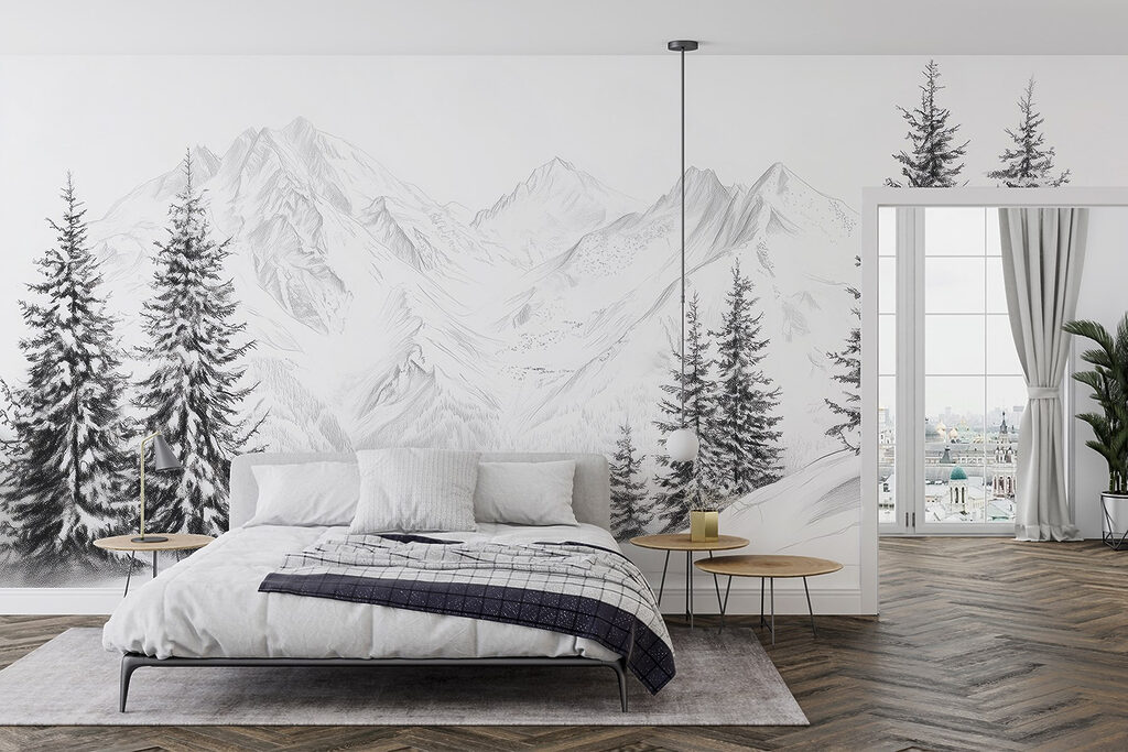 Dennen langs witte bergtoppen — interieur 2