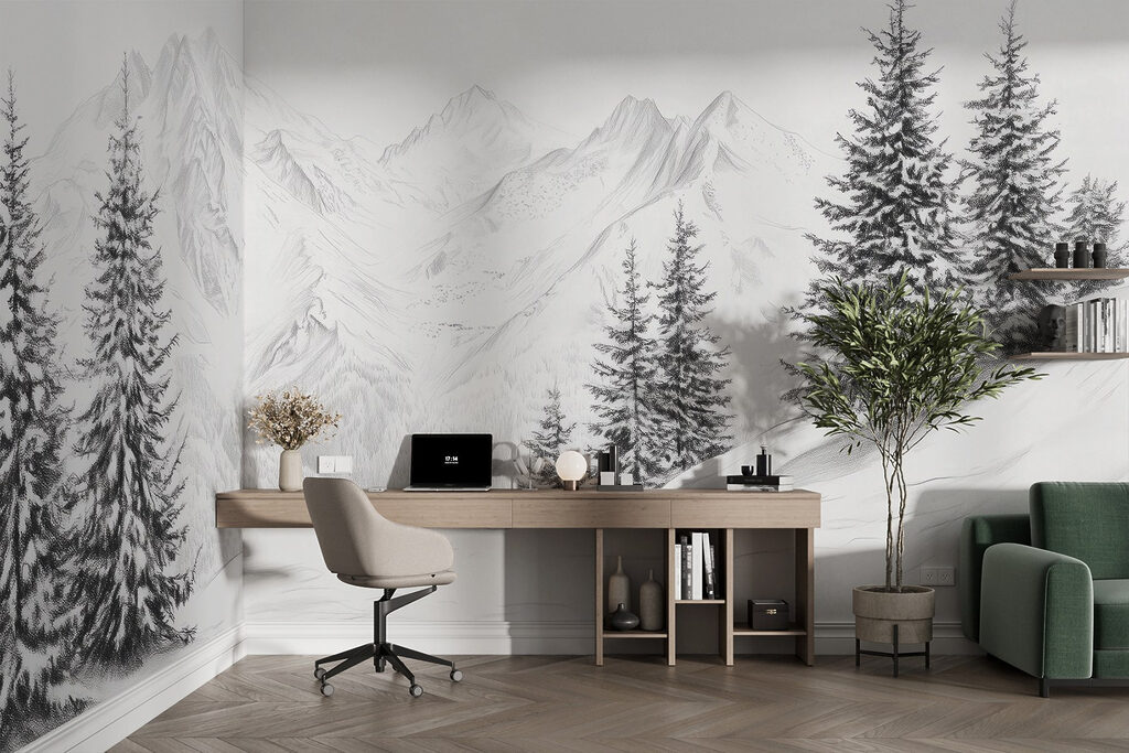 Dennen langs witte bergtoppen — interieur 5