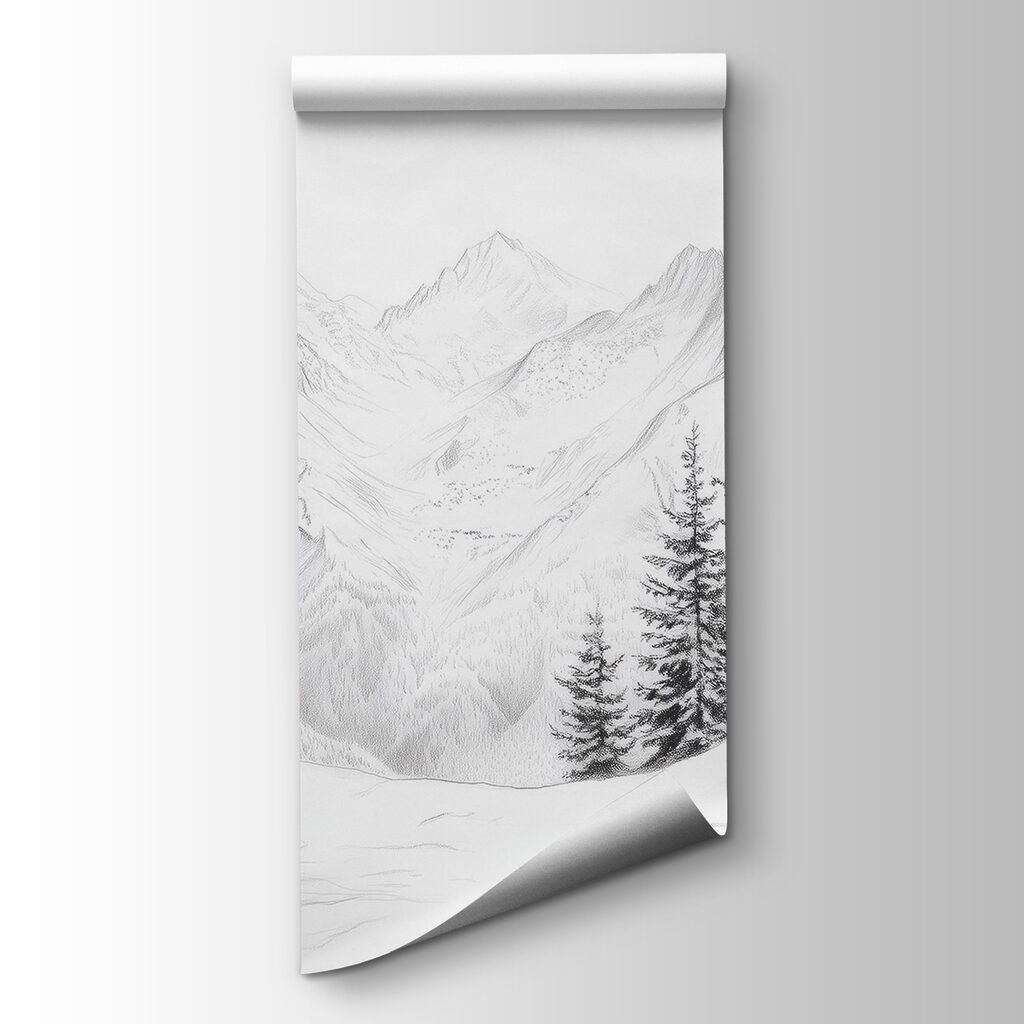 Dennen langs witte bergtoppen — productweergave