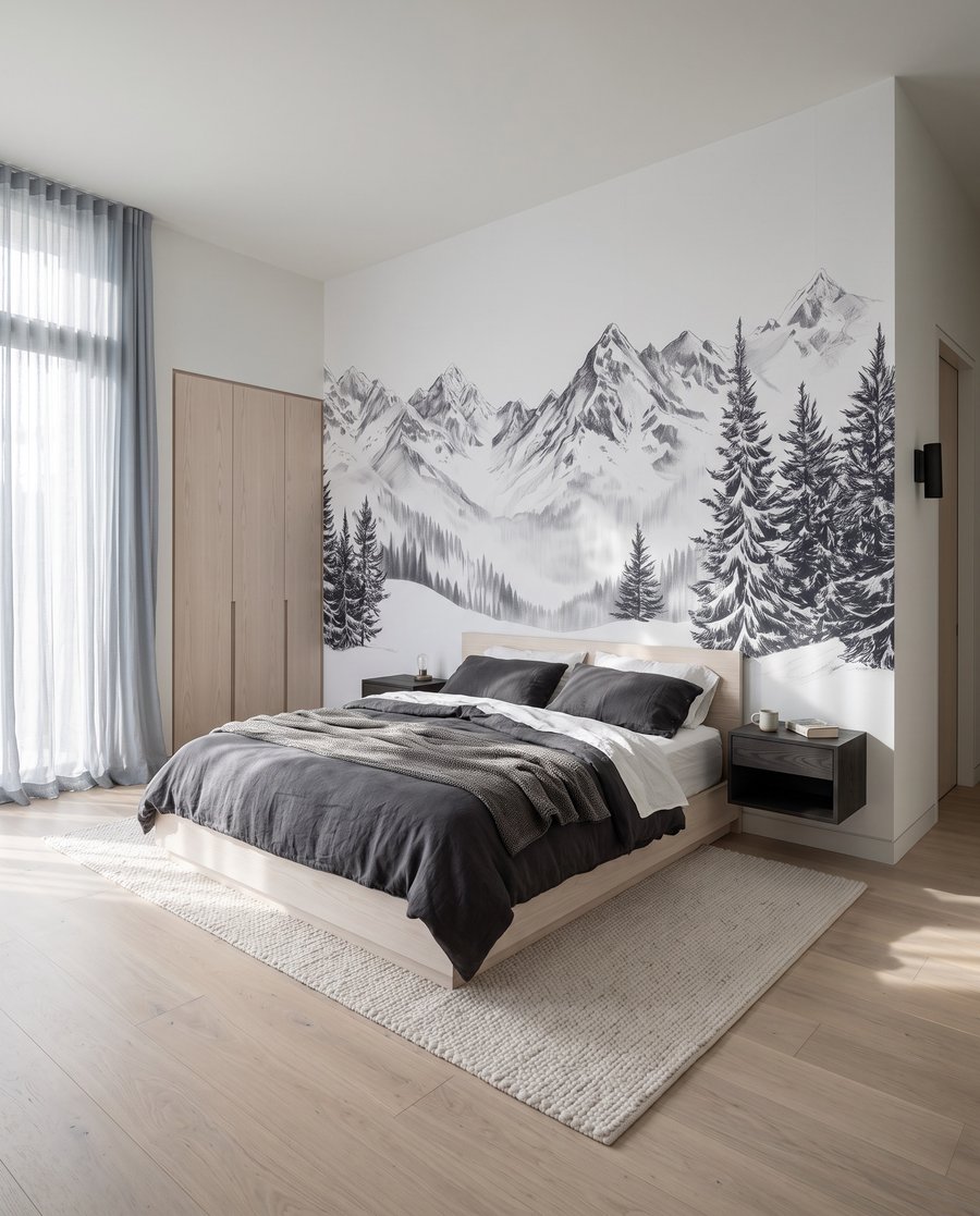 Bergkam tussen donkere dennen — interieur 2