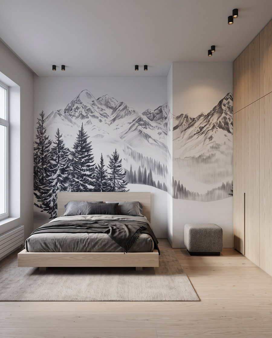Bergkam tussen donkere dennen — interieur 3