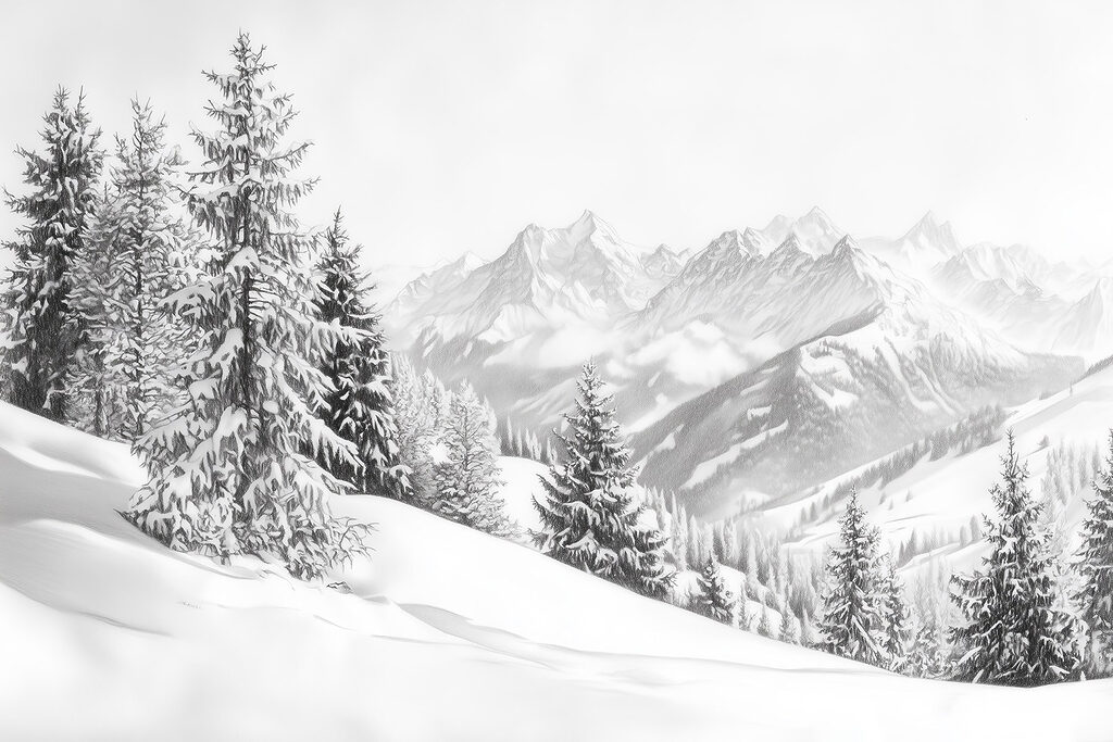 Sneeuwhelling met een vergezicht — volledig ontwerp