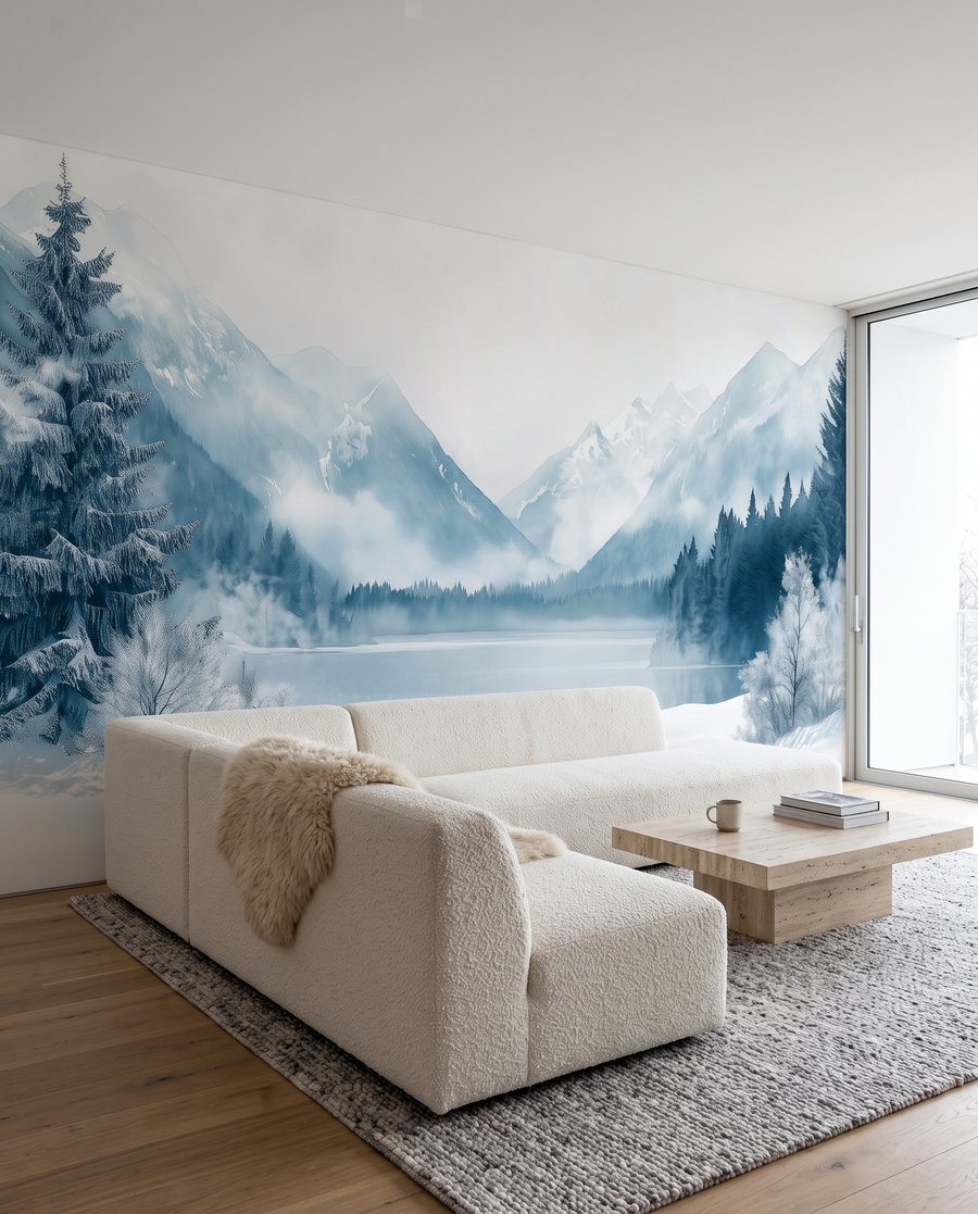 Wintermeer in koele nevel in een interieur