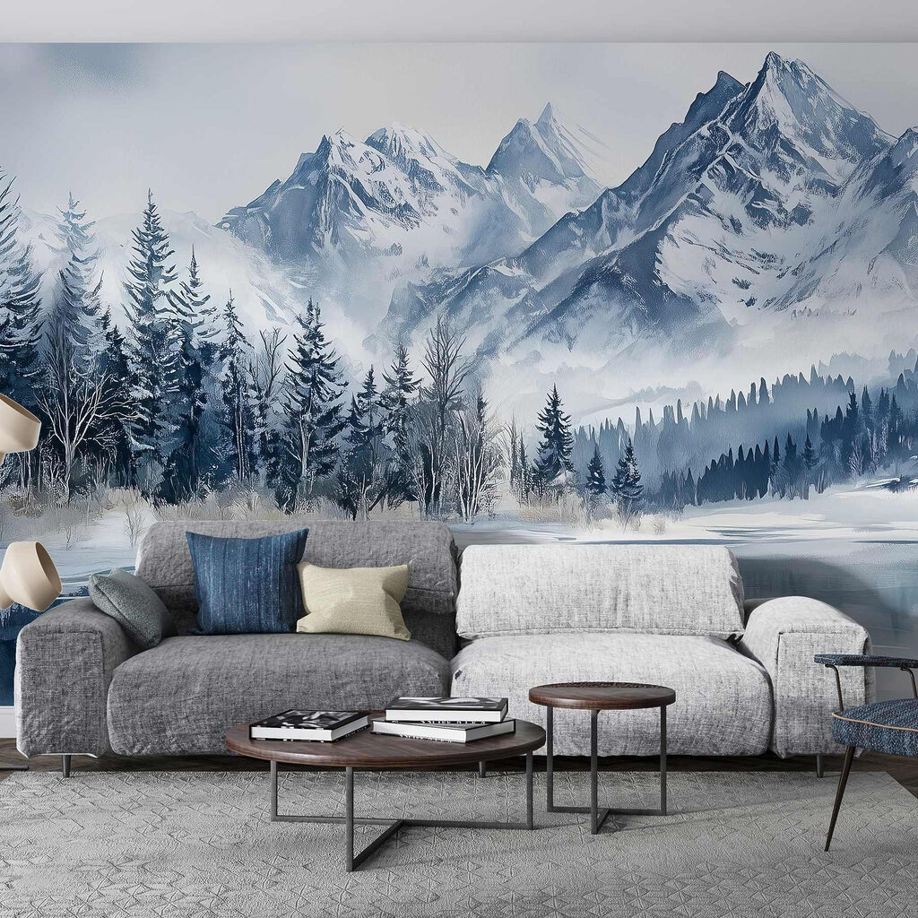 Meer met besneeuwde bergen en bomen — interieur 3