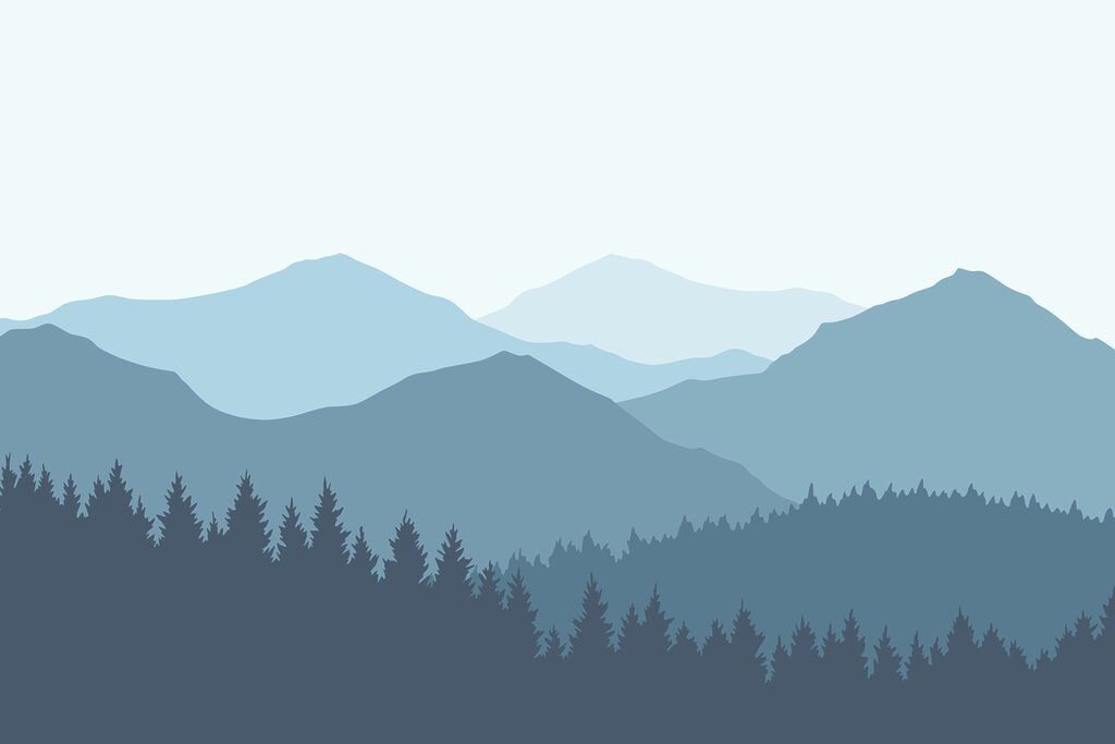 Landschap van bergen en bomen — volledig ontwerp
