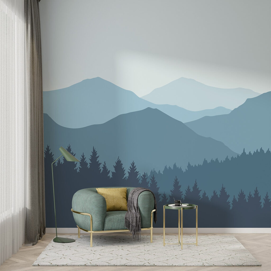 Landschap van bergen en bomen — interieur 1