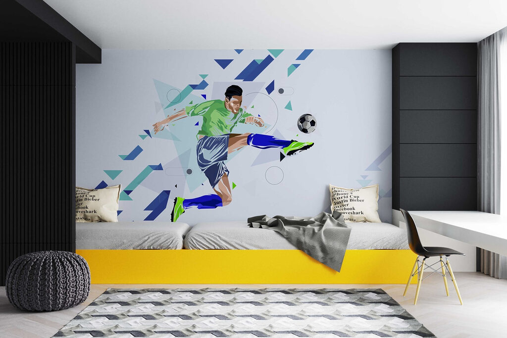 Voetballer tussen blauwe pijlen — interieur 2