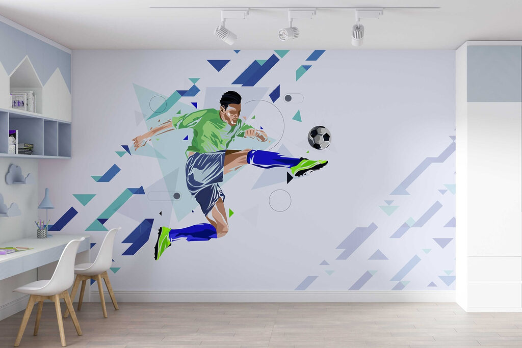 Voetballer tussen blauwe pijlen — interieur 4