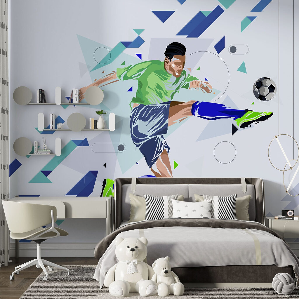 Voetballer tussen blauwe pijlen — interieur 5