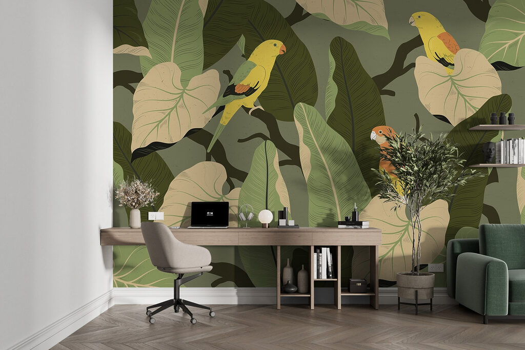 Gele vogels tussen bladeren — interieur 3