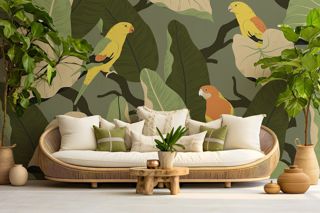 Gele vogels tussen bladeren — interieur 5