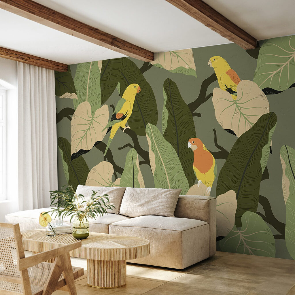 Gele vogels tussen bladeren — interieur 6