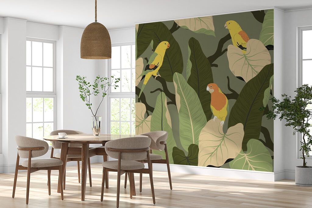 Gele vogels tussen bladeren — interieur 7
