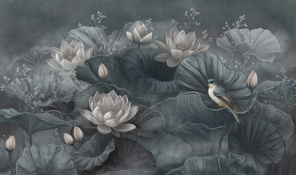 Lotusbloemen in donkere tinten — volledig ontwerp