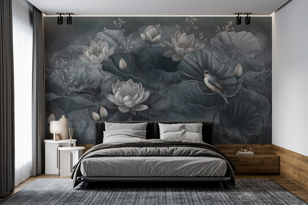 Lotusbloemen in donkere tinten — interieur 1