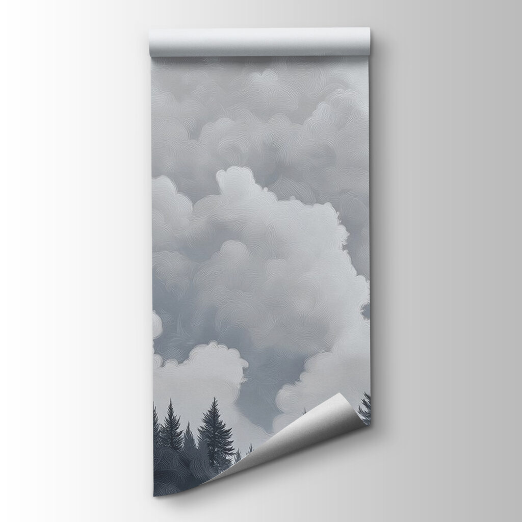 Dennenvallei onder zware wolken — productweergave