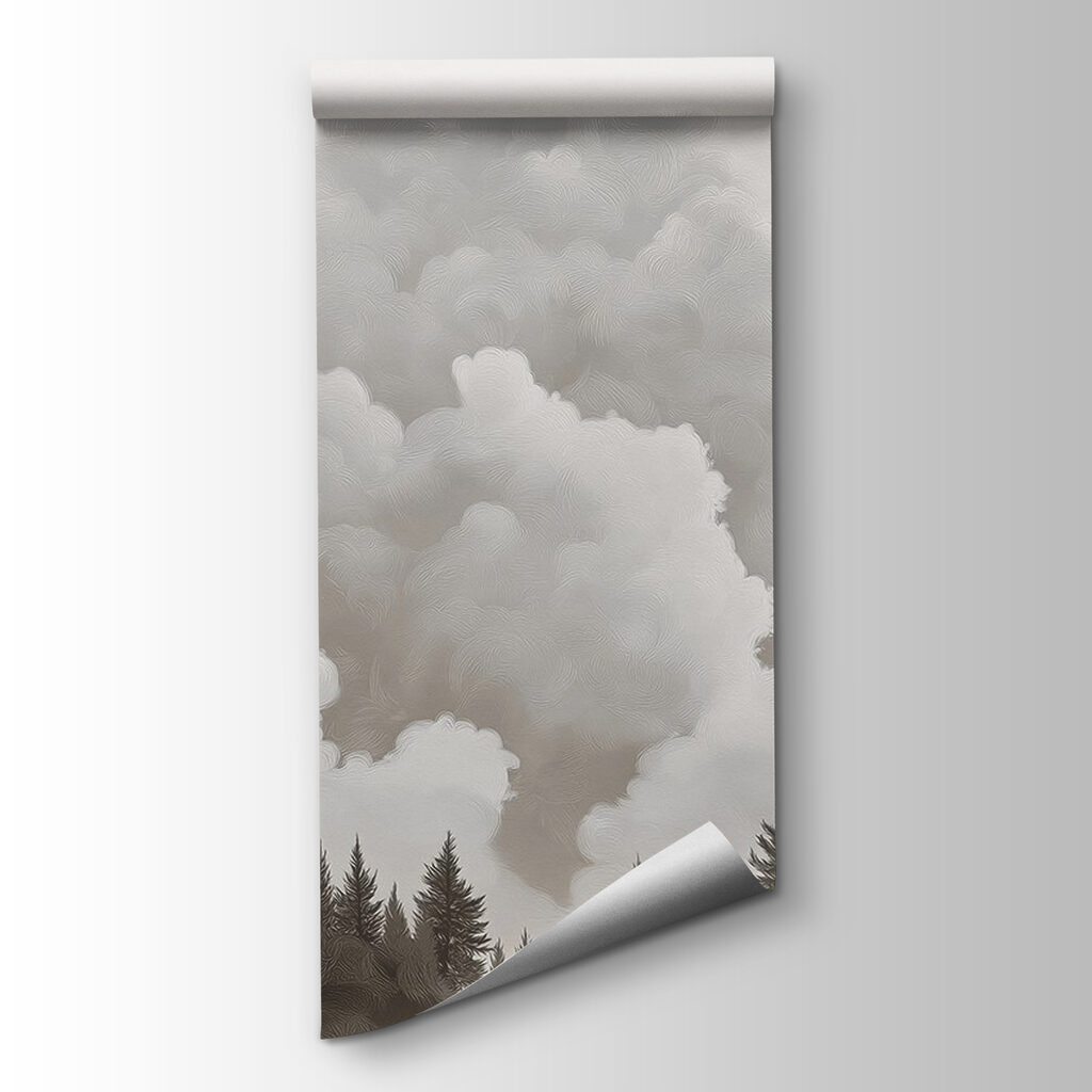 Dennen onder torenhoge wolken — productweergave