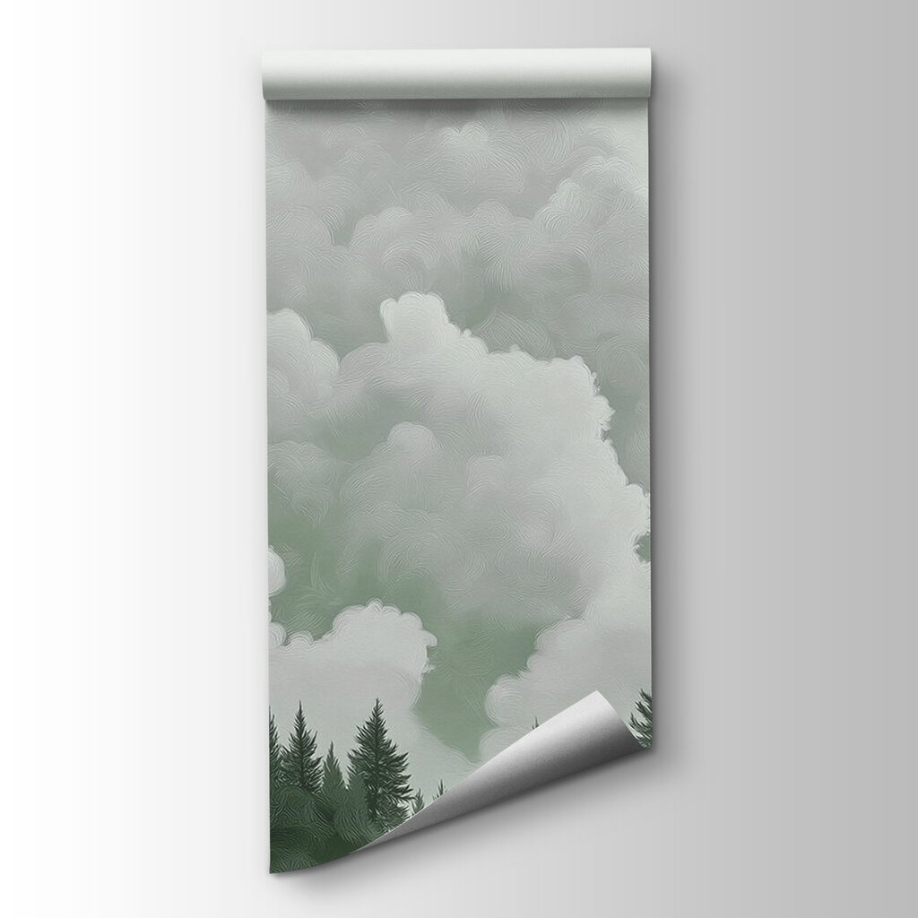 Dennen onder torenhoge wolken — productweergave