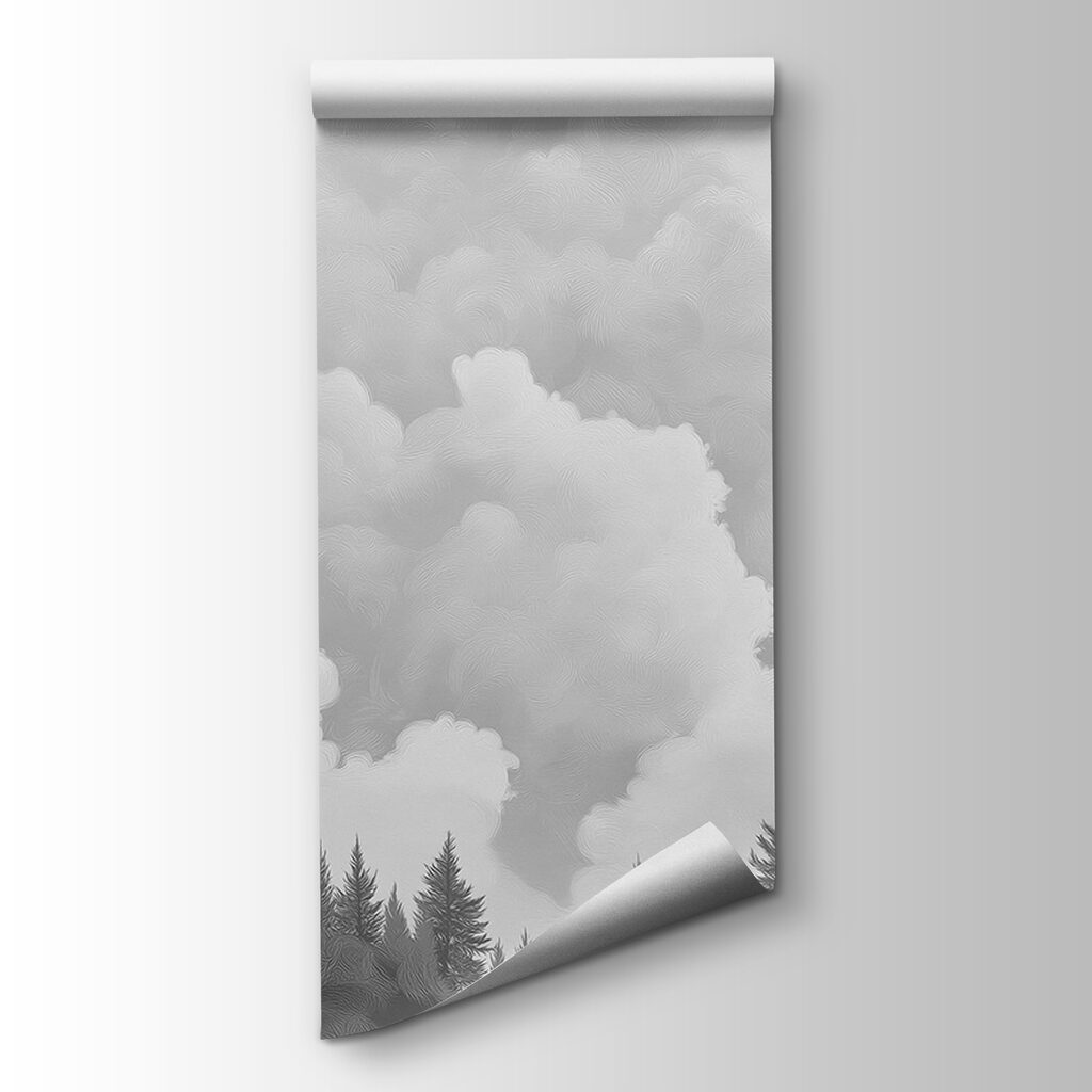 Dennen onder torenhoge wolken — productweergave